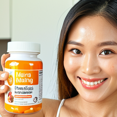 Home 20 **Image Prompt:** "Attractive Thai woman in her 30s, smiling, holding a bottle of health supplements in a modern, bright kitchen. Blog post title visible in the background: '5 Tips for Radiant Skin in the Summer Heat.' Warm, inviting light."