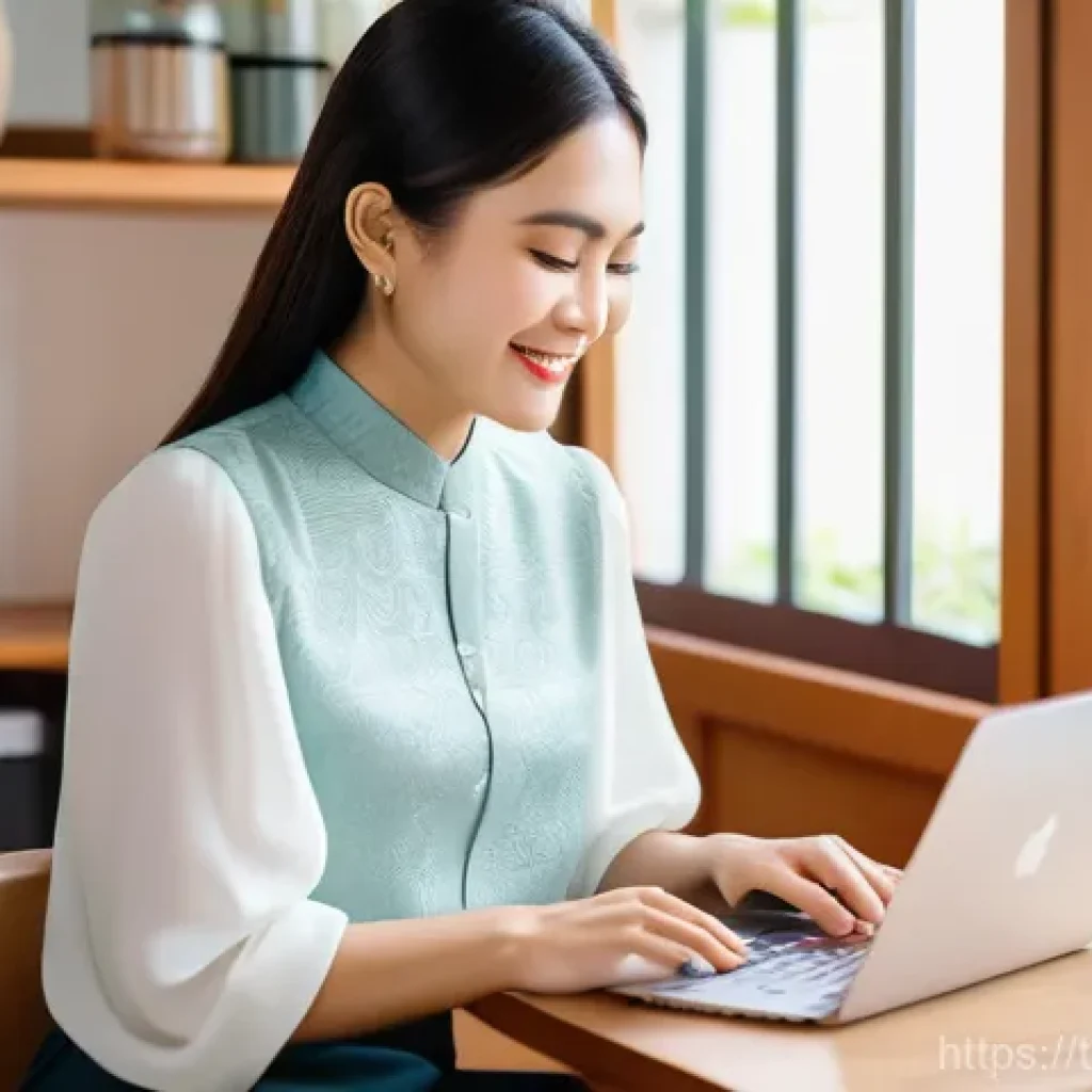 세일즈 퍼널에서의 고객 인게이지먼트 증대 전략 - **Prompt:** A vibrant, high-angle shot of a cheerful young Thai woman in her late twenties, wearing ...