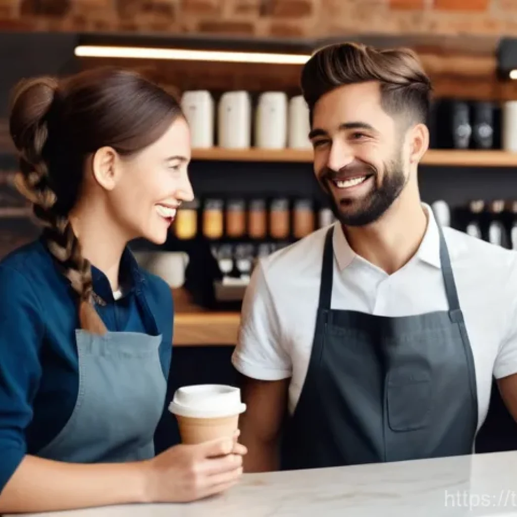 세일즈 퍼널에서의 고객 충성도 프로그램 설계 - **Prompt:** A warm, inviting scene inside a modern, stylish coffee shop. A friendly female barista, ...