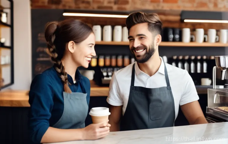 세일즈 퍼널에서의 고객 충성도 프로그램 설계 - **Prompt:** A warm, inviting scene inside a modern, stylish coffee shop. A friendly female barista, ...