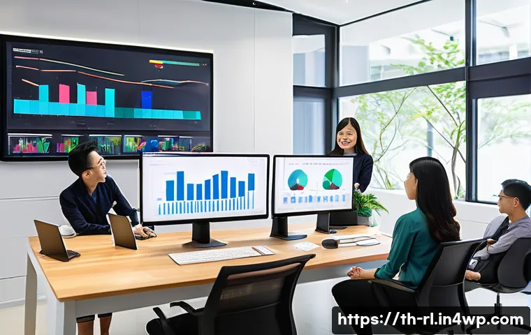 세일즈 퍼널 최적화를 위한 KPI 설계 - A modern Thai marketing office scene showing a diverse team of professionals analyzing digital sales...