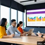 Home 21 세일즈 퍼널에서의 맞춤형 고객 경험 만들기 - A modern Thai digital marketing team in a bright, open office environment, collaborating around a la...