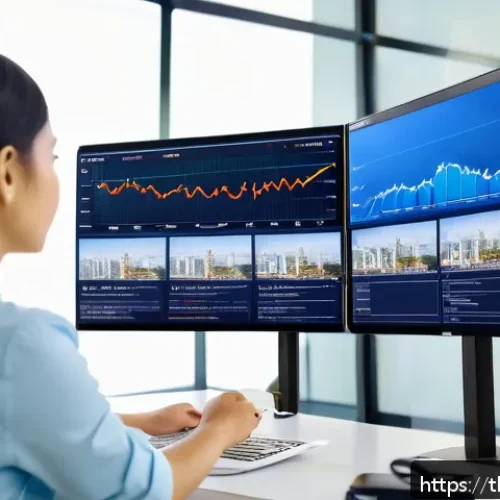 Home 32 세일즈 퍼널에서의 실시간 데이터 활용법 - A modern Thai sales team in a sleek office environment analyzing real-time customer data on multiple...
