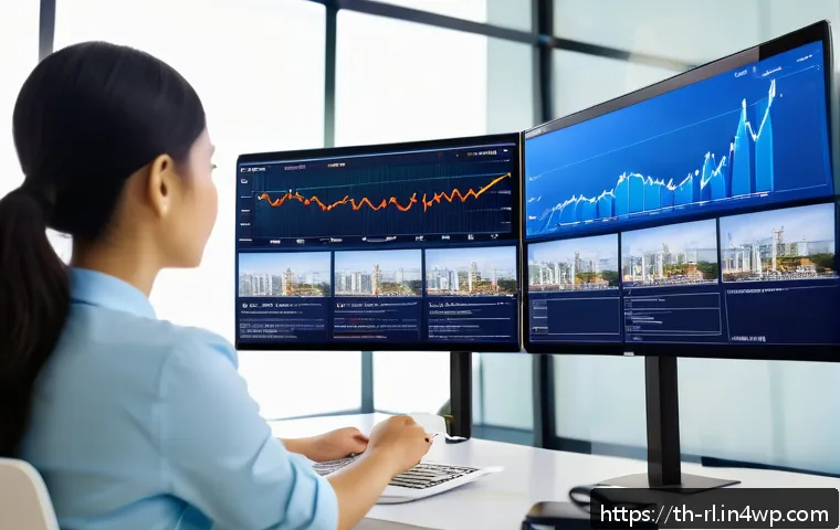 세일즈 퍼널에서의 실시간 데이터 활용법 - A modern Thai sales team in a sleek office environment analyzing real-time customer data on multiple...